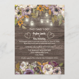 Rust Cream Floral Wood String Lights Elopement Invitation
