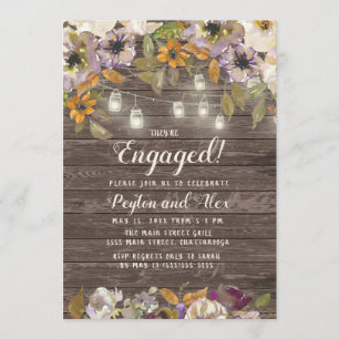 Rust Cream Purple Floral String Lights Wood Invitation