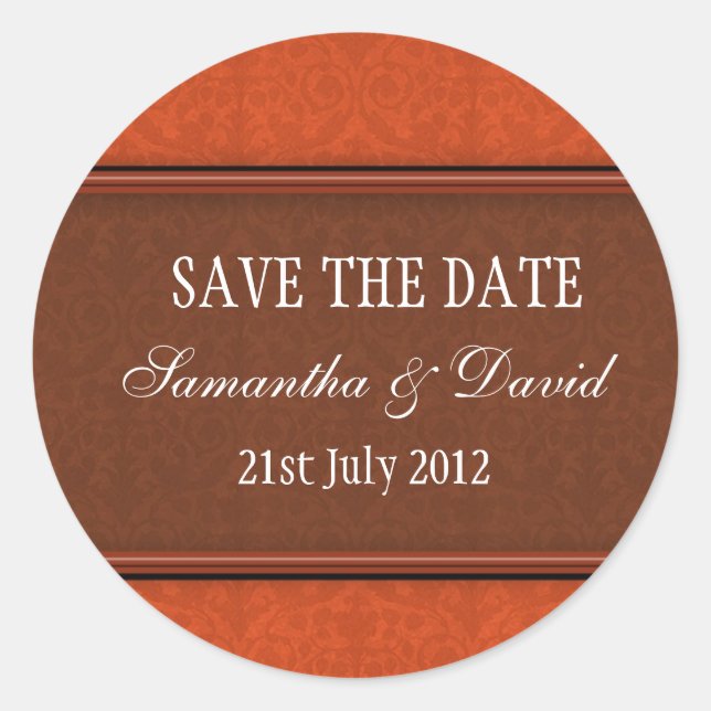 Rust Damask Monogram Wedding Sticker (Front)