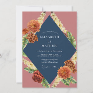 Rust Deep Navy Dahlia Wedding Invitation