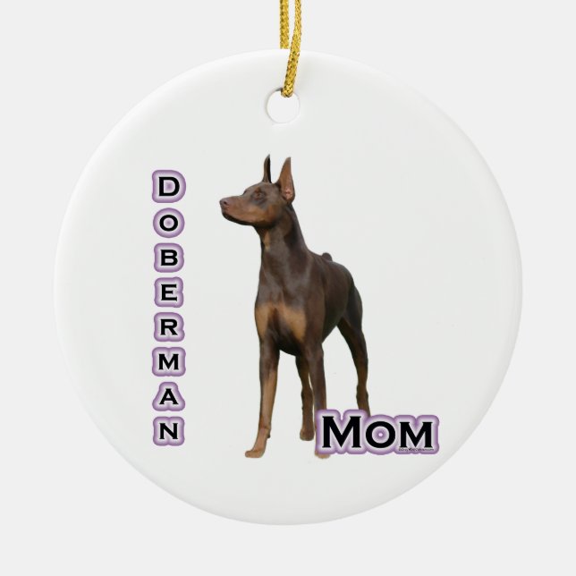 Rust Doberman Mum 4 - Keychain Ceramic Tree Decoration (Front)