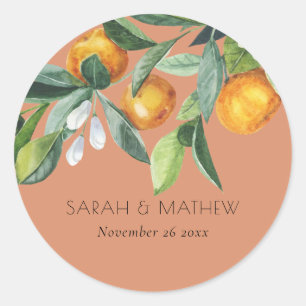 Rust Elegant Citrus Orange Botanical Boho Wedding Classic Round Sticker