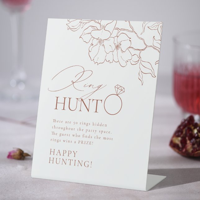 Rust elegant floral ring hunt bridal shower game pedestal sign (Rust elegant floral ring hunt bridal shower game pedestal sign)