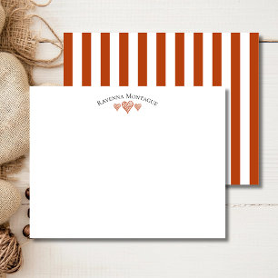 Rust Elegant Wavy Hearts Striped Note Card