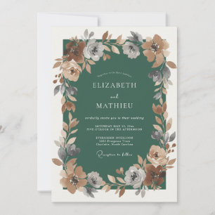 Rust Emerald Leafy Wedding Invitation
