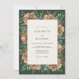 Rust Emerald Peony Wedding Invitation