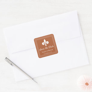Rust Fleur de Lis Save the Date Stickers