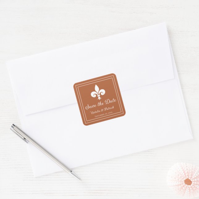 Rust Fleur de Lis Save the Date Stickers (Envelope)
