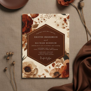 Rust Floral Autumn Romance Wedding Invitation
