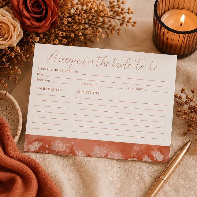 Rust Floral Bridal Shower Recipe Card Bride To Be (Bridal shower recipe card arrangement)