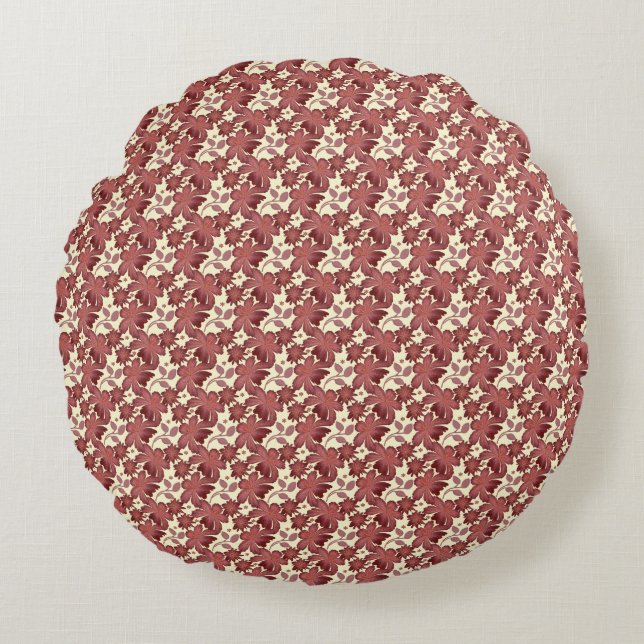 Rust Floral Leaf Pattern | Terracotta Botanical  Round Cushion (Front)