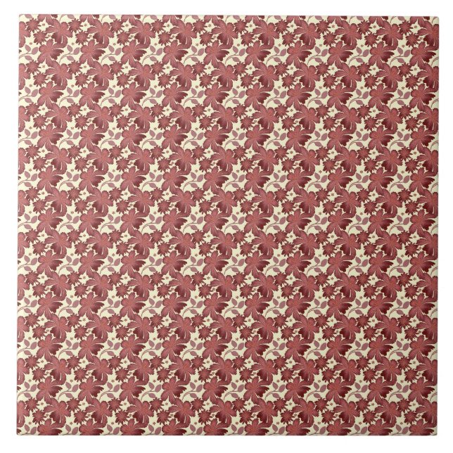 Rust Floral Leaf Pattern | Terracotta Botanical  Tile (Front)
