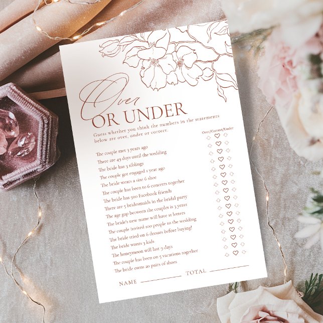 Rust floral Over or Under bridal shower game (Rust floral Over or Under bridal shower game)