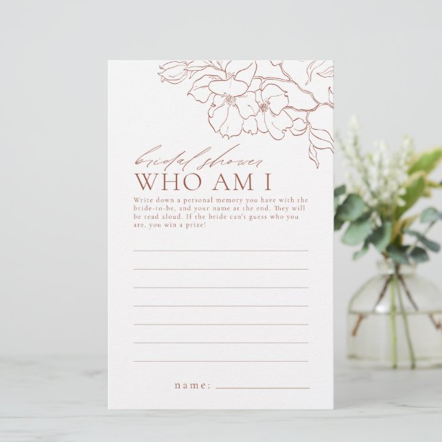 Rust floral who am I bridal shower game (Standing Front)