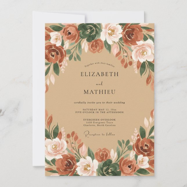 Rust Flourishing Autumnal Wedding Invitation (Front)