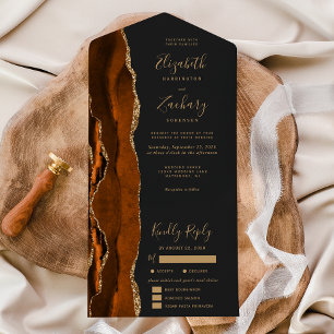 Rust Gold Agate Dark Meal Options Wedding All In One Invitation