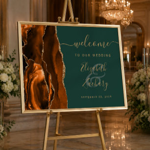 Rust Gold Agate Hunter Green Wedding Welcome Poster