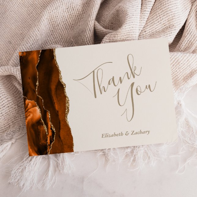 Rust Gold Agate Ivory Wedding Flat Thank You Card (Creator Uploaded)