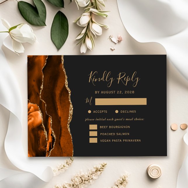 Rust Gold Agate Meal Options Dark Wedding RSVP (Creator Uploaded)