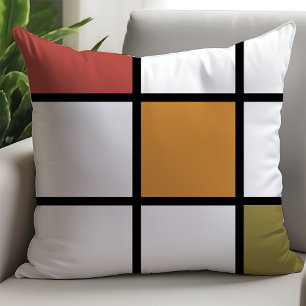 Rust Gold Green Mondrian Style Cushion