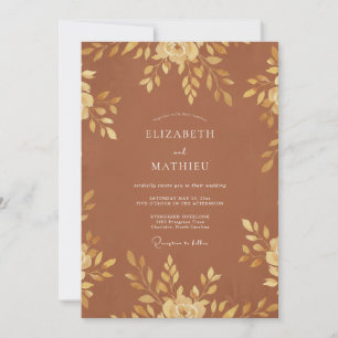 Rust Gold Leafy Wedding Invitation