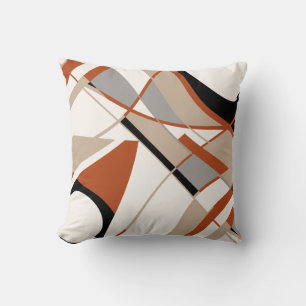 Rust Gray Taupe Black White Bold Slanted Abstract Cushion