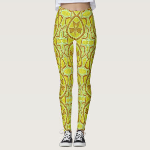 Rust-Green Geometric Floral Elegance Leggings