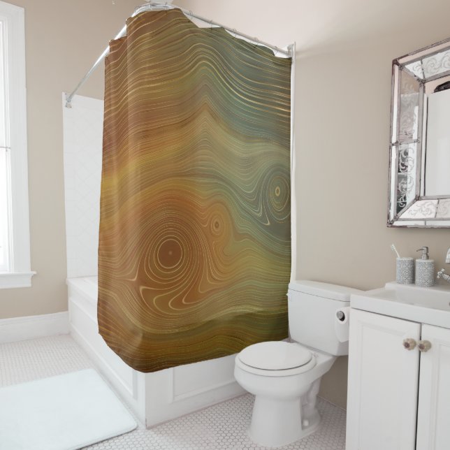 Rust & Green Marble Shower Curtains (In Situ)