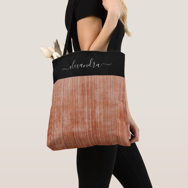 Rust Grey Black rustic ombre personalised striped Tote Bag (Close Up)