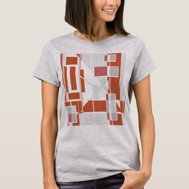 Rust Grey Dusty Rose MCM Look Geometric Abstract T-Shirt (Front)
