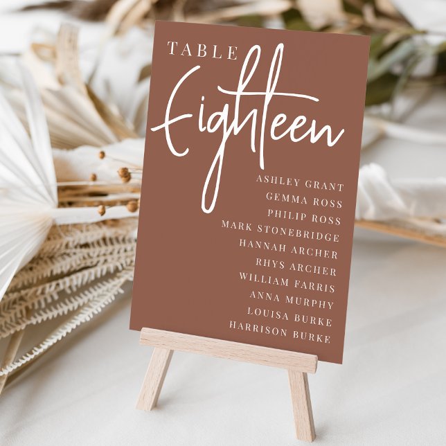 Rust Hand Scripted Table EIGHTEEN + Guest Names Number (Creator Uploaded)