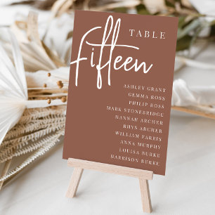 Rust Hand Scripted Table FIFTEEN + Guest Names Number