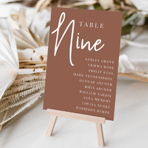 Rust Hand Scripted Table NINE + Guest Names Number
