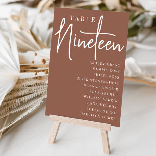 Rust Hand Scripted Table NINETEEN + Guest Names Number