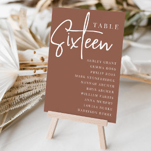 Rust Hand Scripted Table SIXTEEN + Guest Names Number