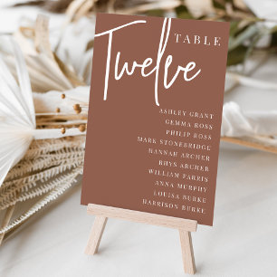 Rust Hand Scripted Table TWELVE + Guest Names Number