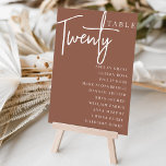 Rust Hand Scripted Table TWENTY   Guest Names Table Number<br><div class="desc">Simple and chic table number cards in rust and white make an elegant statement at your wedding or event. Design features "table [number]" in an eyecatching mix of classic serif and handwritten script lettering, with individual guest names beneath. Design repeats on both sides. Individually numbered cards sold separately; order each...</div>