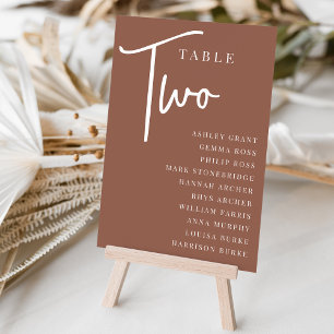 Rust Hand Scripted Table TWO + Guest Names Number