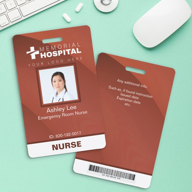 Rust Hospital Nurse ID Badge with Photo & Barcode (Creator Uploaded)