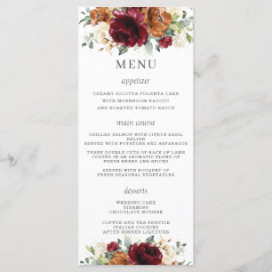 Rust Ivory Burgundy Floral Wedding Menu