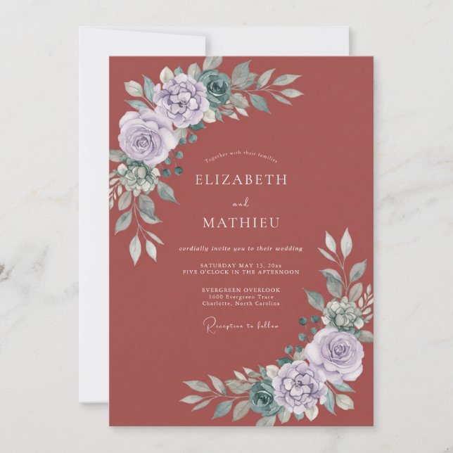 Rust Lavender Leafy Wedding Invitation (Front)