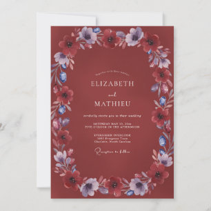 Rust Lavender Wreath Wedding Invitation