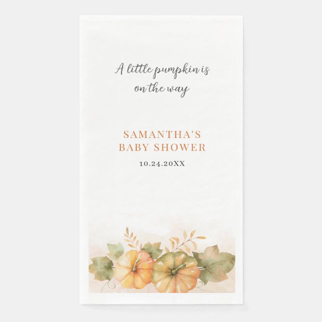 Rust Leaves Pumpkin Fall Girls Baby Shower Napkin (Front)