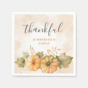Rust Leaves Pumpkin Thankful Family Thanksgiving Napkin