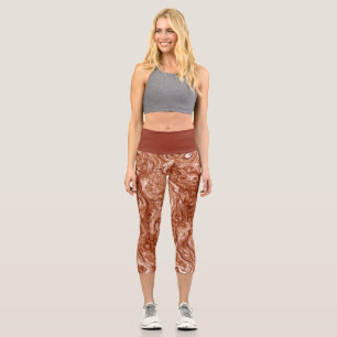 Rust Marble Swirl Abstract Capri Leggings