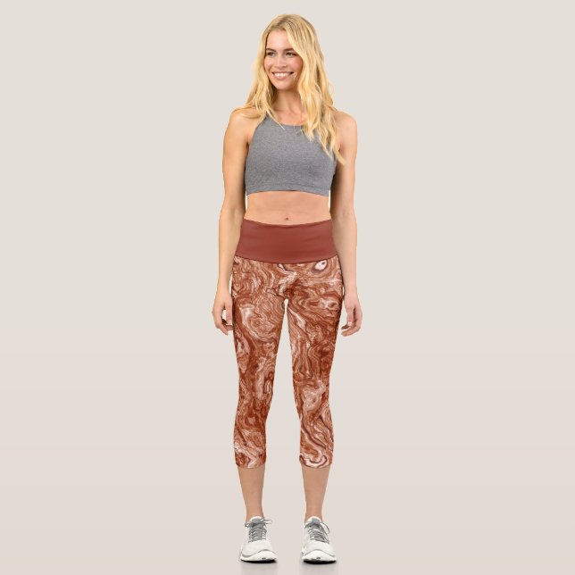 Rust Marble Swirl Abstract Capri Leggings (Front)