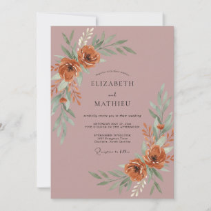 Rust Mauve Ranunculus Eucalyptus Wedding Invitation