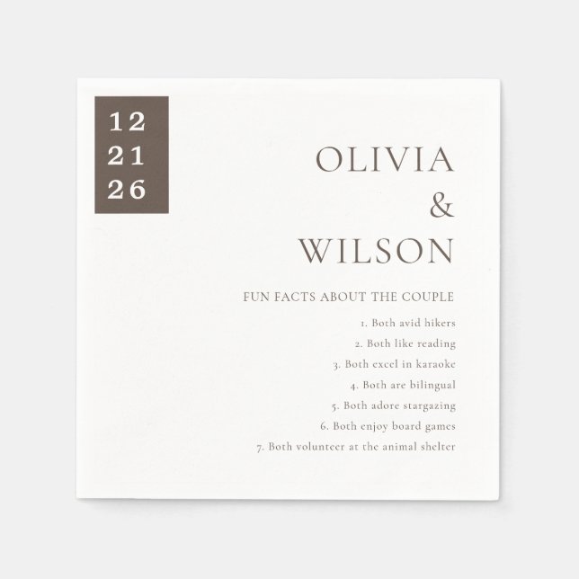 Rust Minimal Modern Wedding Fun Facts Paper Napkin (Front)