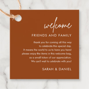 Rust Minimalist Wedding Welcome Gift Bag Basket Favour Tags