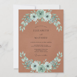 Rust Mint Leafy Wedding Invitation